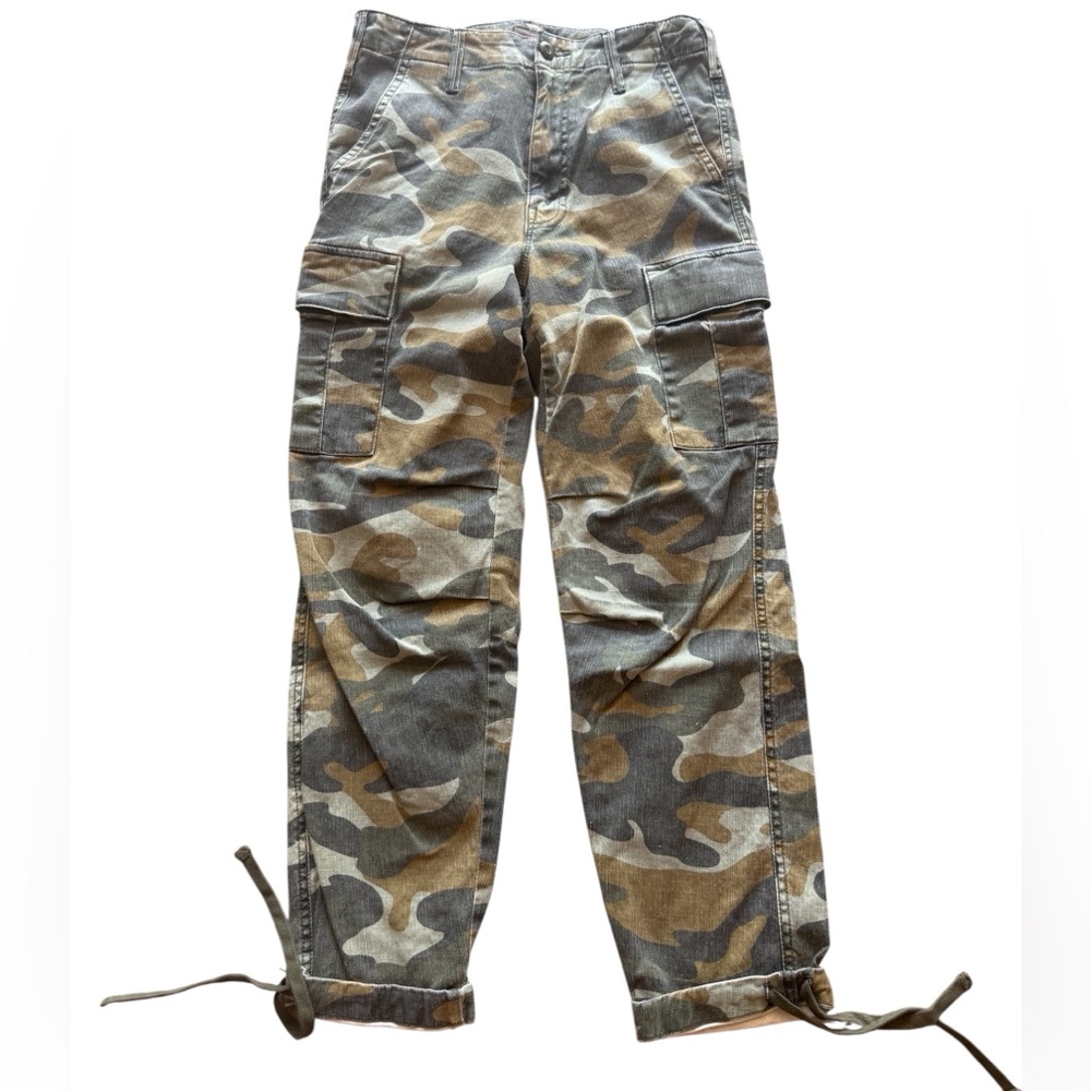 Mother The Sir Yes Sir Cargo Linen Cotton Pants Women Size 26 Green Camo